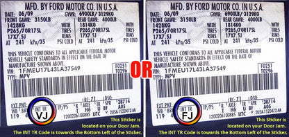 Ford Bronco XLT interior trim code location on door sticker