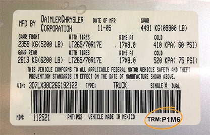 dodge ram trim code p1m6 red interior verification