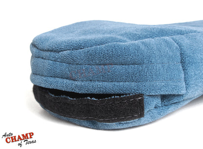 blue cloth armrest cover ford f550 velcro closeup
