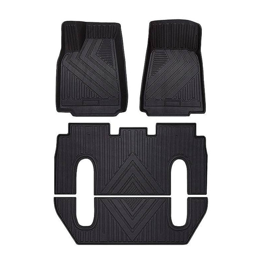 All Weather Floor Mats for 2016-2021 Tesla Model X 6 Seater – Front _ Rear All Season Mats – Waterproof (1st _ 2nd Row Black)