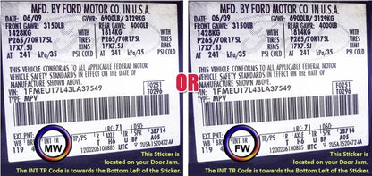 ford label showing mw fw interior trim codes