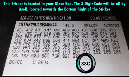 gmc sierra seat trim code 83c glove box label