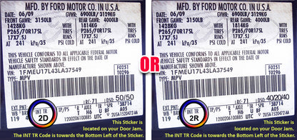 ford trm code label 2d 2r blue interior seat sticker