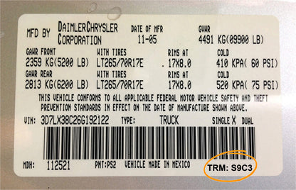 trm s9c3 dodge ram 1500 mist gray interior code tag