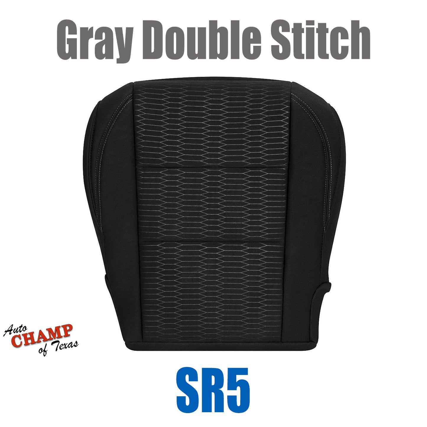 2016-2019 Toyota Tacoma SR5 Driver Side Bottom Cloth Seat Cover Black with Gray Double Stitch
