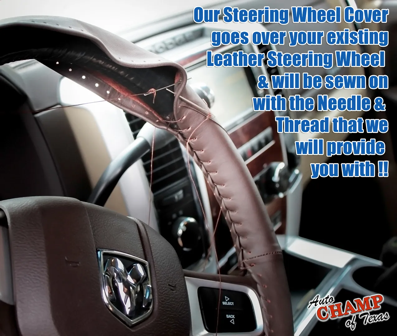 2010–2018 Dodge Ram Leather Steering Wheel Cover Dark Brown