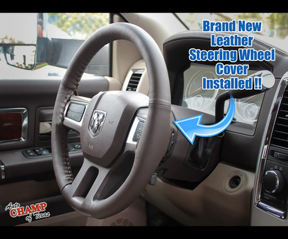2009–2019 Dodge Ram 1500 Leather Steering Wheel Cover Driver Dark Brown